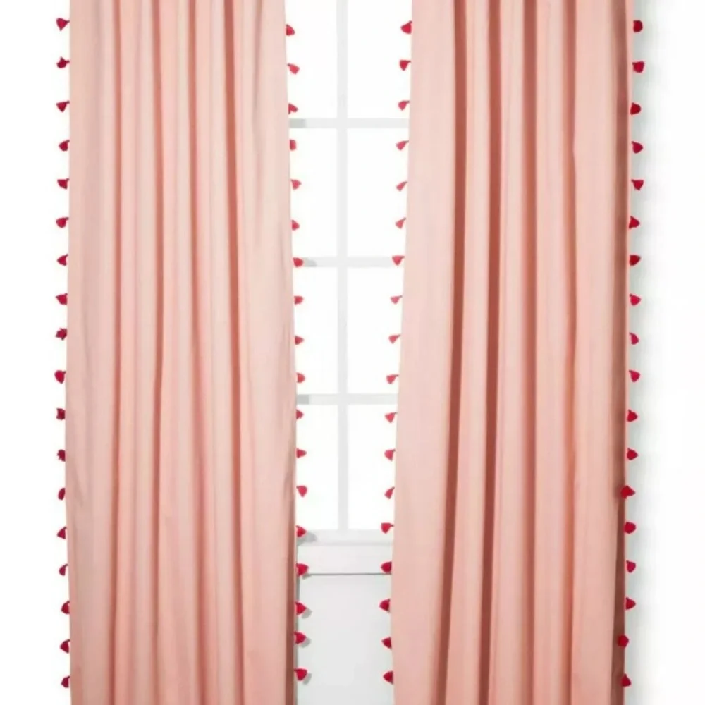 Pillowfort Curtains Pair Pink With Tassels 95” x 42” Light Blocking New